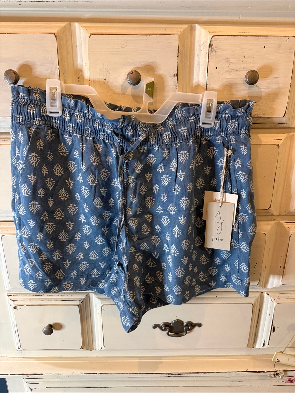 Joie Blue Floral-Print Drawstring Elastic Shorts